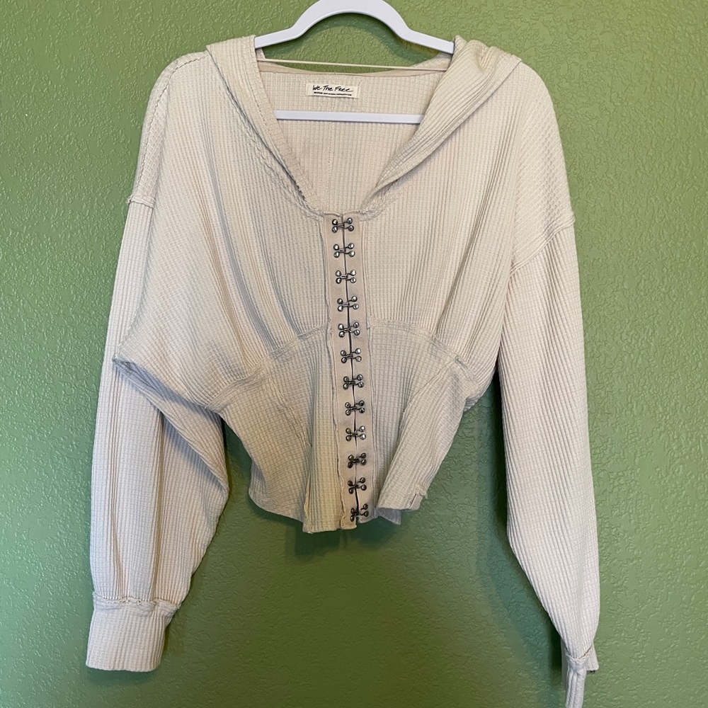 Free People Girls Night Thermal Hoodie Medium - Picture 2 of 4